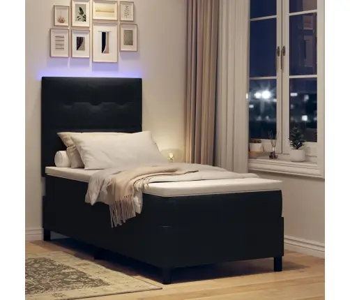 Kastītes Atsperu Gulta Ar Matraci Melna 90 X 200 Cm Audums Vidaxl