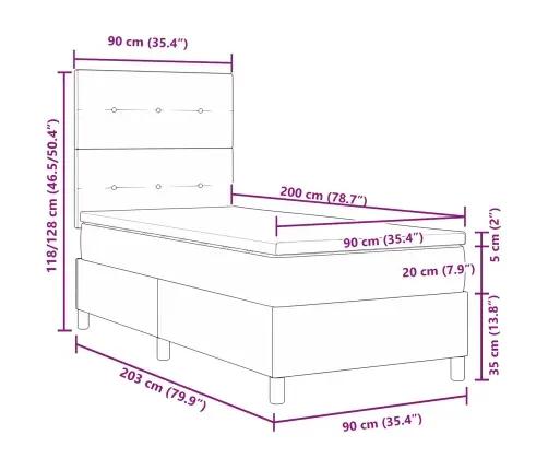 Kastītes Atsperu Gulta Ar Matraci Melna 90 X 200 Cm Audums Vidaxl