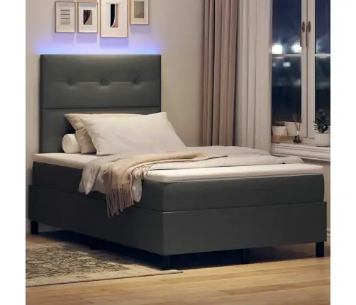 Box Spring Gulta Ar Matraci Un Led Tumši Pelēkā Krāsā, 120 X 190 Cm, Audums Vidaxl