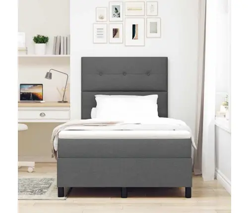 Box Spring Gulta Ar Matraci Un Led Tumši Pelēkā Krāsā, 120 X 190 Cm, Audums Vidaxl
