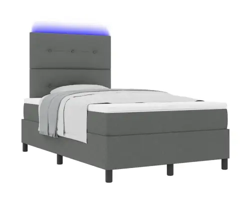 Box Spring Gulta Ar Matraci Un Led Tumši Pelēkā Krāsā, 120 X 190 Cm, Audums Vidaxl
