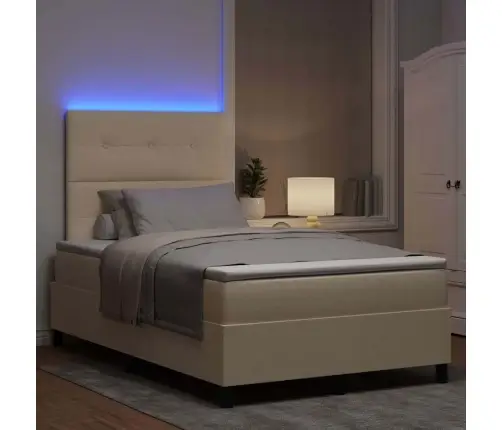 Kastītes Atsperu Gulta Ar Matraci Krēmkrāsa 120 X 190 Cm Audums Vidaxl