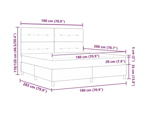 Kastītes Atsperu Gulta Ar Matraci Krēmkrāsa 180 X 200 Cm Audums Vidaxl
