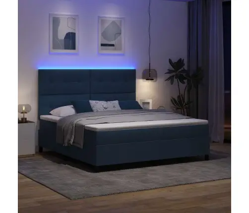 Kastītes Atsperu Gulta Ar Matraci Zila 180 X 200 Cm Audums Vidaxl