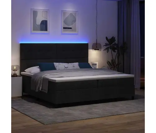 Box Spring Gulta Ar Matrači Un Led Gaismu Melnā Krāsā, 200 X 200 Cm Audums Vidaxl