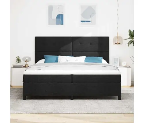 Box Spring Gulta Ar Matrači Un Led Gaismu Melnā Krāsā, 200 X 200 Cm Audums Vidaxl