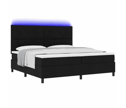 Box Spring Gulta Ar Matrači Un Led Gaismu Melnā Krāsā, 200 X 200 Cm Audums Vidaxl