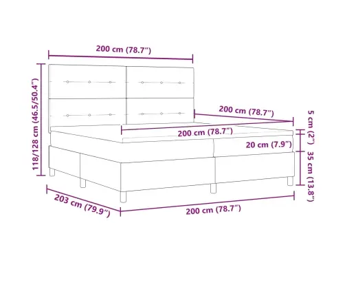 Kastītes Atsperu Gulta Ar Matraci Krēmkrāsa 200 X 200 Cm Audums Vidaxl