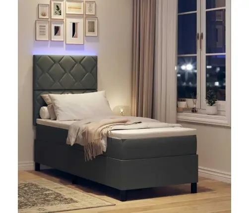 Gulta Ar Atsperēm Un Led Tumši Pelēkā Krāsā, 80 X 200 Cm Audums Vidaxl