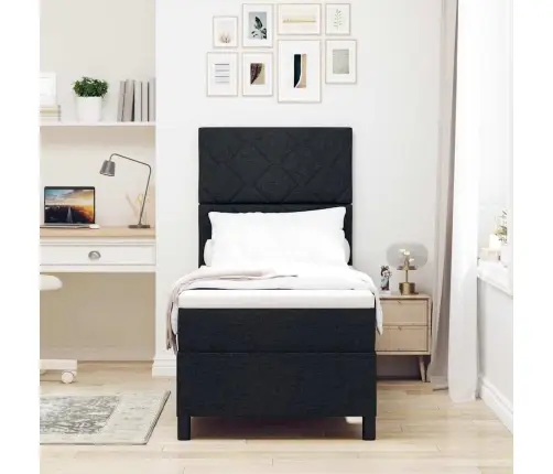 Kastītes Atsperu Gulta Ar Matraci Melna 80 X 200 Cm Audums Vidaxl