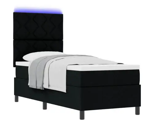 Kastītes Atsperu Gulta Ar Matraci Melna 80 X 200 Cm Audums Vidaxl