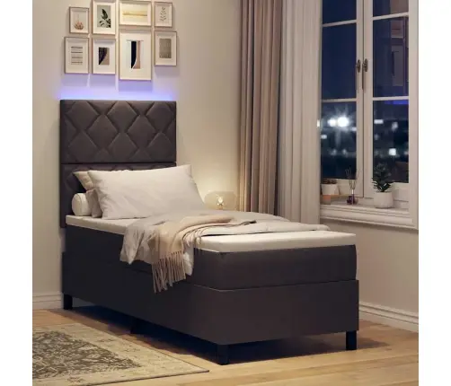 Atsperes Gulta Ar Matraci Un Led Gaismu Tumši Brūnā Krāsā, Izmēros 80 X 200 Cm Vidaxl