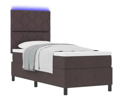 Atsperes Gulta Ar Matraci Un Led Gaismu Tumši Brūnā Krāsā, Izmēros 80 X 200 Cm Vidaxl