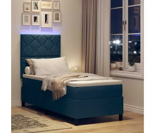 Kastītes Atsperu Gulta Ar Matraci Zila 80 X 200 Cm Audums Vidaxl