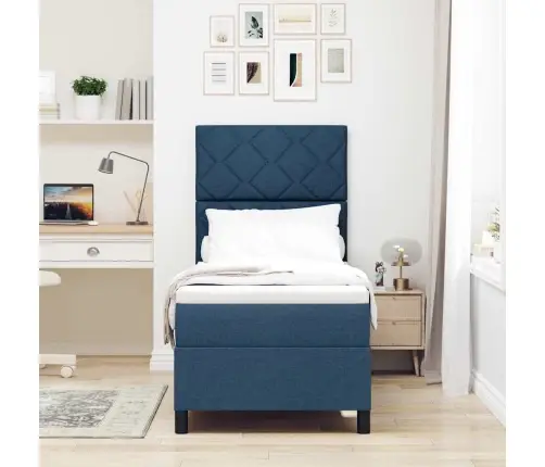 Kastītes Atsperu Gulta Ar Matraci Zila 80 X 200 Cm Audums Vidaxl