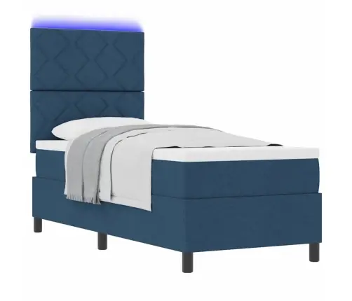 Kastītes Atsperu Gulta Ar Matraci Zila 80 X 200 Cm Audums Vidaxl