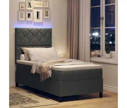 Gultas Rāmis Ar Matraci Un Led Gaismu Tumši Pelēkā Krāsā, 90 X 200 Cm Vidaxl
