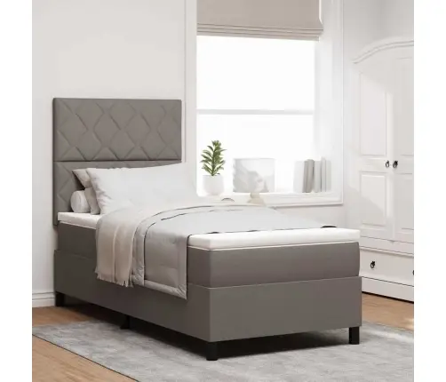 Kastītes Atsperu Gulta Ar Matraci Pelēkbrūna 90 X 200 Cm Audums Vidaxl