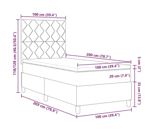 Gultas Sistēma Ar Matraci Un Led Gaismu Gaiši Pelēkā Krāsā, 100 X 200 Cm Vidaxl