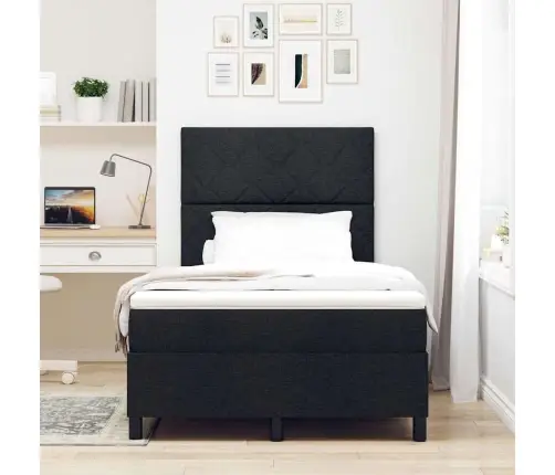 Gultas Rāmis Ar Matraci Un Led - Melns - 120X190 Cm - Audums Vidaxl