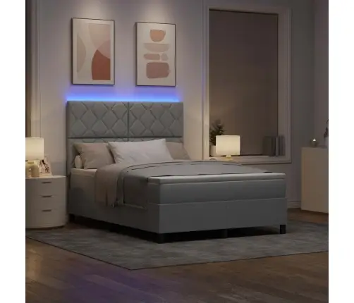 Atsperu Gulta Ar Matraci Un Led Gaismu, Gaiši Pelēka, 160 X 200 Cm, Audums Vidaxl