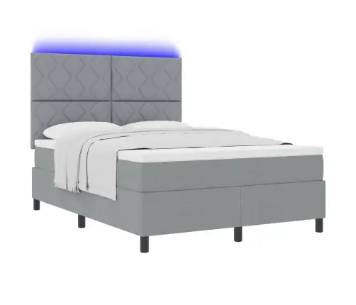 Atsperu Gulta Ar Matraci Un Led Gaismu, Gaiši Pelēka, 160 X 200 Cm, Audums Vidaxl