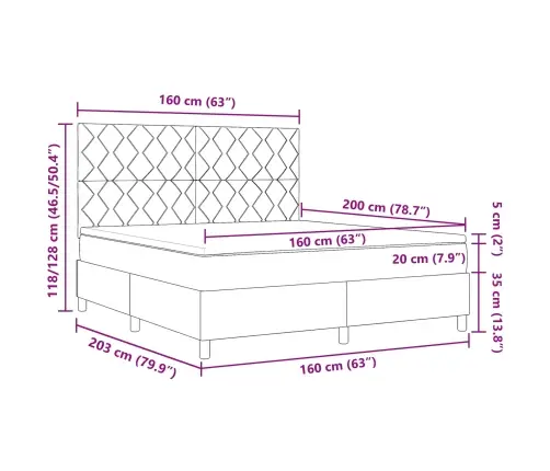 Atsperu Gulta Ar Matraci Un Led Gaismu, Gaiši Pelēka, 160 X 200 Cm, Audums Vidaxl