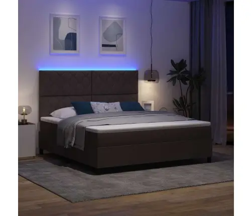 Gulta Ar Atsperēm Un Matraci, Ar Led - Tumši Brūna - 180 X 200 Cm Audums. Vidaxl