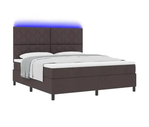 Gulta Ar Atsperēm Un Matraci, Ar Led - Tumši Brūna - 180 X 200 Cm Audums. Vidaxl