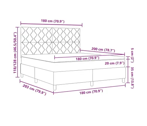 Gulta Ar Atsperēm Un Matraci, Ar Led - Tumši Brūna - 180 X 200 Cm Audums. Vidaxl