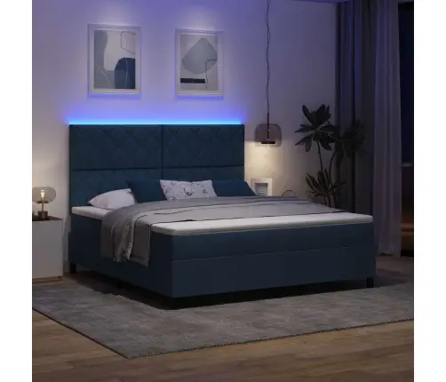 Boxspring Gulta Ar Matraci Un Led - Zila, 180 X 200 Cm, Audums Vidaxl
