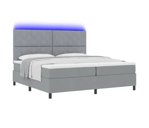 Gultas Pamats Ar Matraci Un Led Gaismu, Gaiši Pelēks, 200 X 200 Cm, Audums Vidaxl