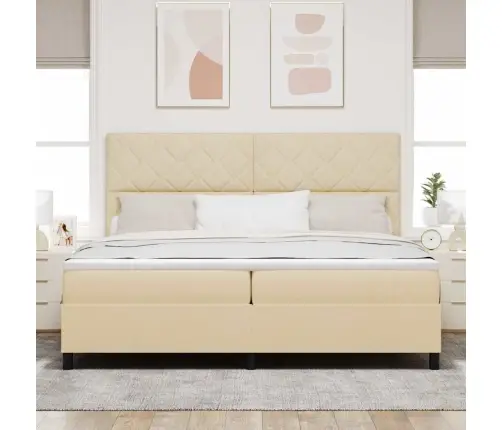 Kastītes Atsperu Gulta Ar Matraci Krēmkrāsa 200 X 200 Cm Audums Vidaxl