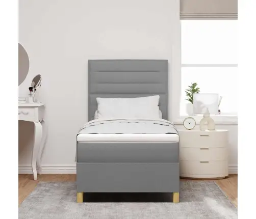 Led Box Spring Voodi Madratsiga Helehall 80 X 200 Cm Kangas