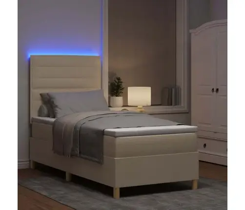 Led Gultas Pamatne Ar Matraci Krēmkrāsa 80 X 200 Cm Audums Vidaxl