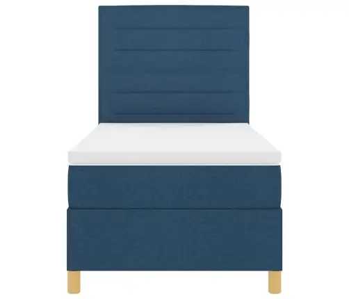 Led Box Spring Voodi Madratsiga Peaga Sinine 80 X 200 Cm Kangas