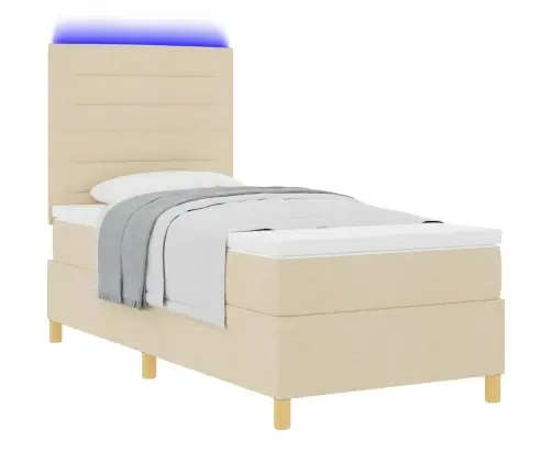 Led Gultas Pamatne Ar Matraci Krēmkrāsa 90 X 190 Cm Audums Vidaxl