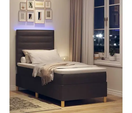Led Box Spring Voodi Madratsiga Tume Pruun 90 X 200 Cm Kangas
