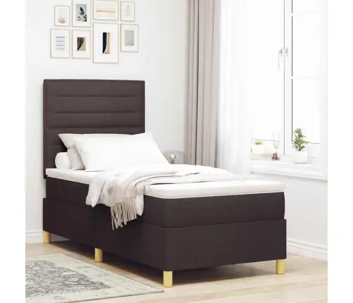 Led Box Spring Voodi Madratsiga Tume Pruun 90 X 200 Cm Kangas