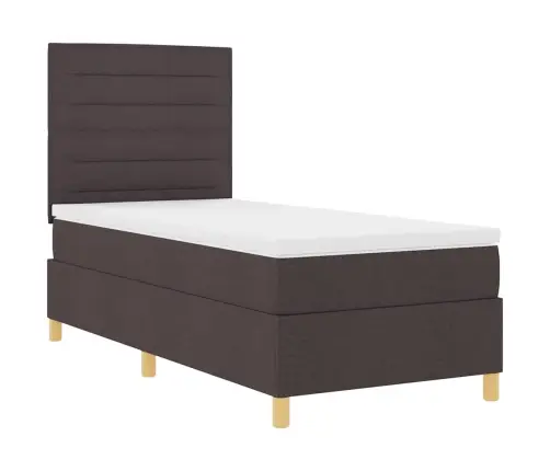 Led Box Spring Voodi Madratsiga Tume Pruun 90 X 200 Cm Kangas