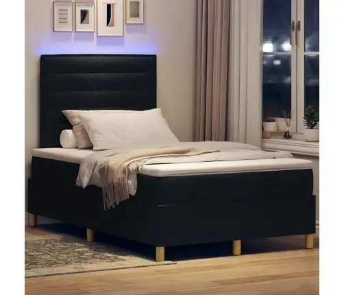 Led Box Spring Voodi Madratsiga Peaga Must 120 X 190 Cm Kangas