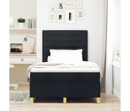 Kastes Atsperu Gulta Ar Matraci & Led Melnā 120X190 Cm Audumā Vidaxl