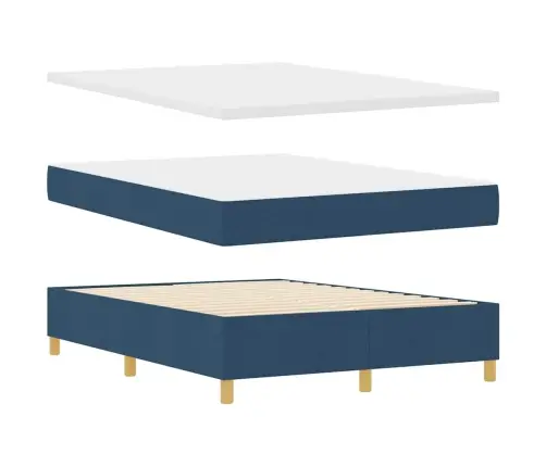 Led Box Spring Voodi Madratsiga Sinine 140 X 190 Cm Kangas