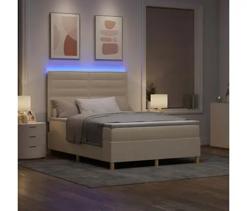 Led Gultas Pamatne Ar Matraci Krēmkrāsa 140 X 200 Cm Audums Vidaxl