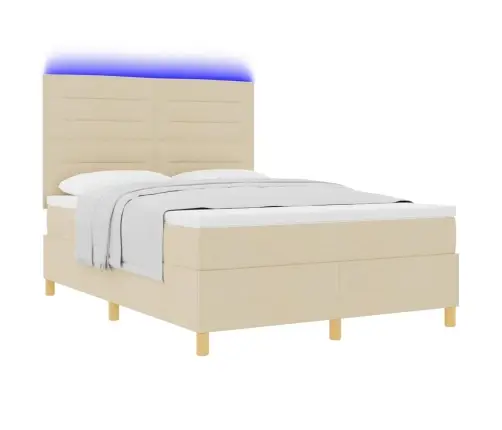 Led Gultas Pamatne Ar Matraci Krēmkrāsa 140 X 200 Cm Audums Vidaxl