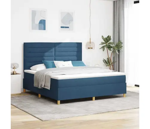 Led Gultas Pamatne Ar Matraci Zila 180 X 200 Cm Audums Vidaxl