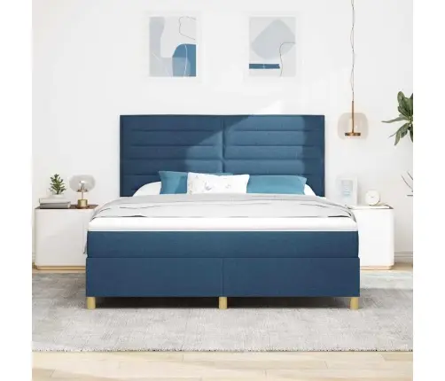 Led Gultas Pamatne Ar Matraci Zila 180 X 200 Cm Audums Vidaxl