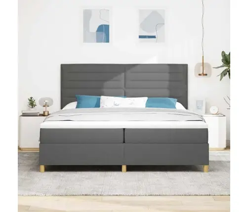 Led Gultas Pamatne Ar Matraci Tumši Pelēks 200 X 200 Cm Audums Vidaxl