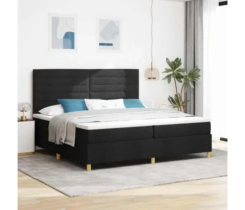 Kastītes Atsperu Gulta Ar Matraci Melna 200 X 200 Cm Audums Vidaxl