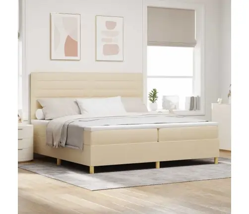 Led Box Spring Voodi Madratsiga Peaga Cream 200 X 200 Cm Kangas